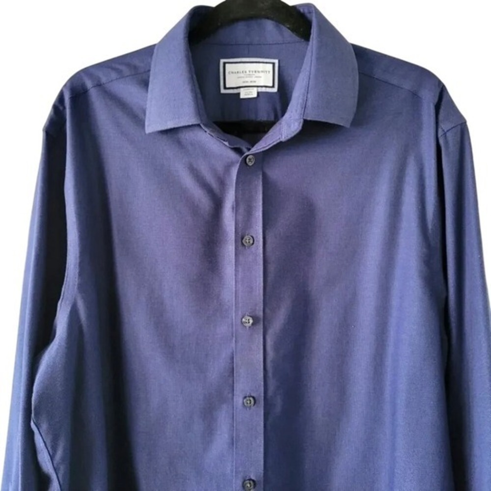 Charles Tyirwhitt Dark Blue Non Iron Classic Fit Men's Shirt Size XL Business - Picture 4 of 10